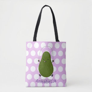 Cute avocado jump rope cartoon illustration tote bag