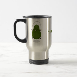 Cute avocado jump rope cartoon illustration travel mug