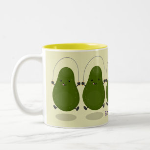 Cute avocado jump rope cartoon illustration Two-Tone coffee mug