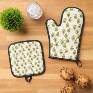Cute Avocado Pattern Oven Mitt & Pot Holder Set