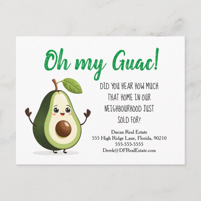 Cute avocado referral real estate marketing sell postcard (Front)