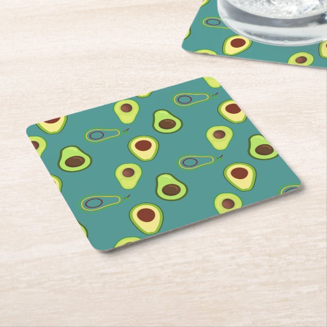 Cute Avocado slice summer Green gradient Pattern Square Paper Coaster (Angled)