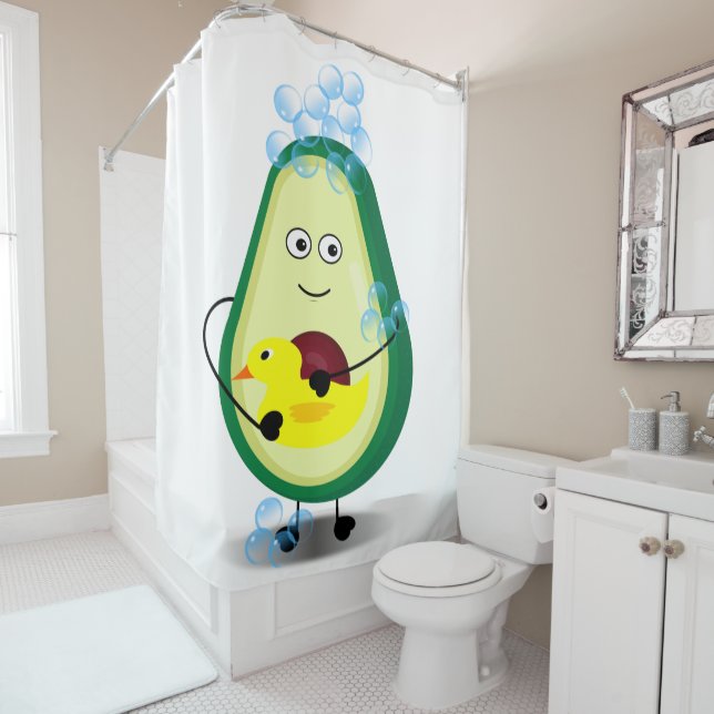 Cute Avocado Take A Shower Cartoon Curtain (In Situ)