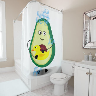 Cute Avocado Take A Shower Cartoon Shower Curtain