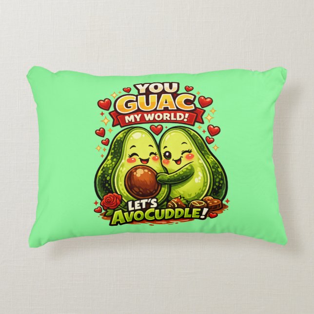 Cute Avocado Valentine’s Love Design, kawaii Love Decorative Cushion (Front)