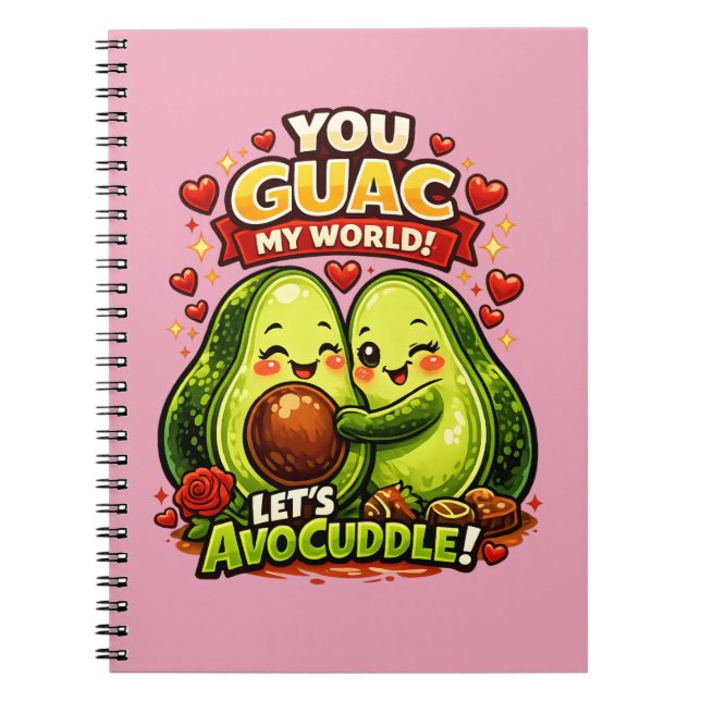 Cute Avocado Valentine’s Love Design, kawaii Love Notebook (Front)