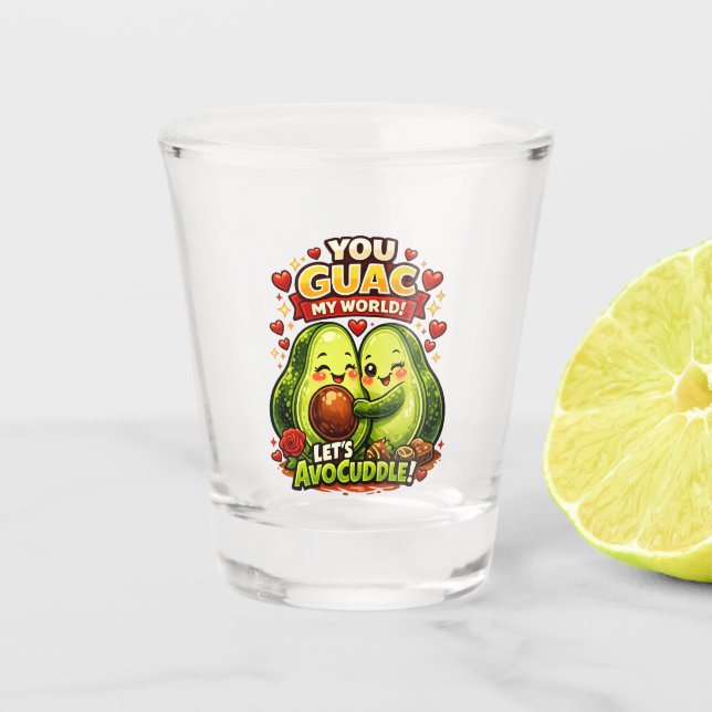 Cute Avocado Valentine’s Love Design, kawaii Love Shot Glass (Front)