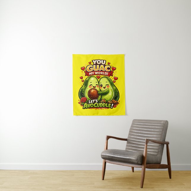 Cute Avocado Valentine’s Love Design, kawaii Love Tapestry (In Situ)