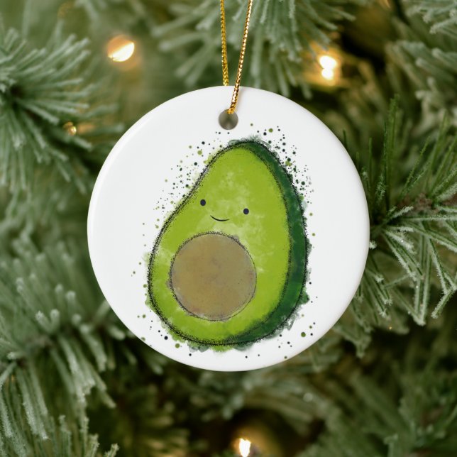 Cute Avocado Watercolor Ceramic Tree Decoration (Tree)