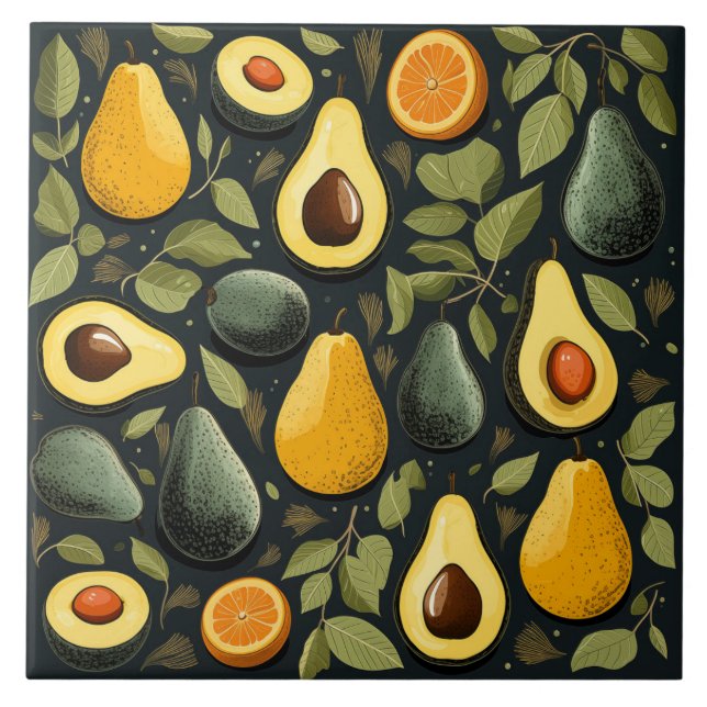Cute avocados ceramic tile (Front)