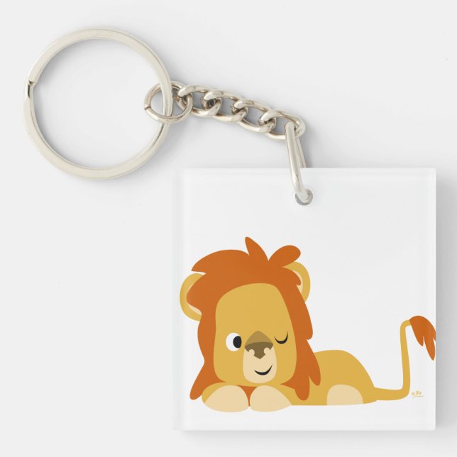 Cute Awake Cartoon Lion Acrylic Keychain (Front)