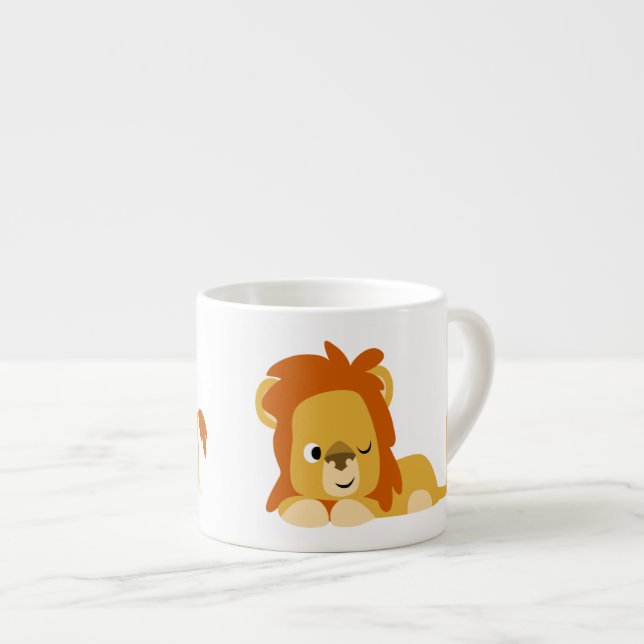 Cute Awake Cartoon Lion Espresso Cup (Front Right)