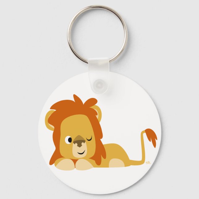 Cute Awake Cartoon Lion Keychain (Front)