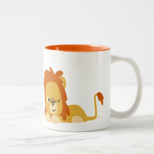 Cute Awake Cartoon Lion Two-Tone Coffee Mug