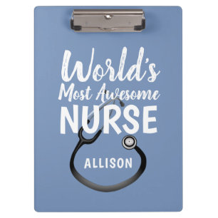 Cute Awesome Nurse Stethoscope Blue Personalised Clipboard