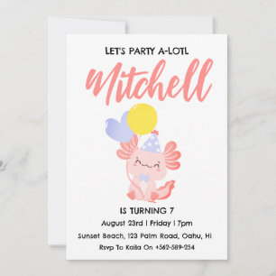 Cute Axolotl birthday axolotl birthday invitations