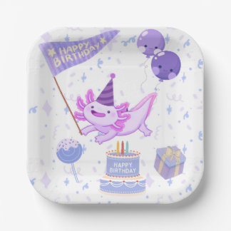Cute axolotl birthday paper plate