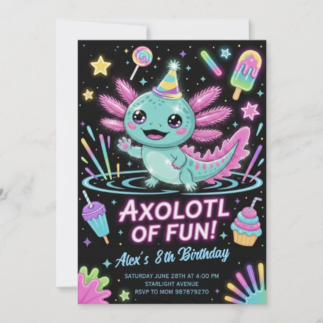 Cute Axolotl Birthday Party Invitation (Front)