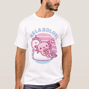 Cute Axolotl Chilling On Unicorn Pool Float Relaxo T-Shirt
