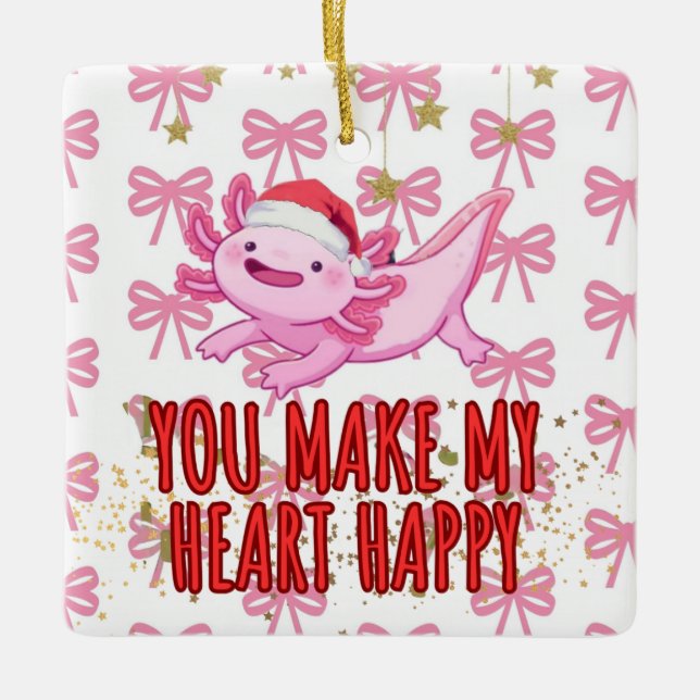 Cute axolotl christmas ceramic ornament (Front)