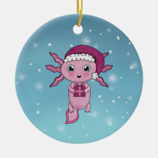 Cute Axolotl Christmas  Ceramic Tree Decoration (Front)
