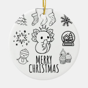 Cute axolotl christmas ceramic tree decoration