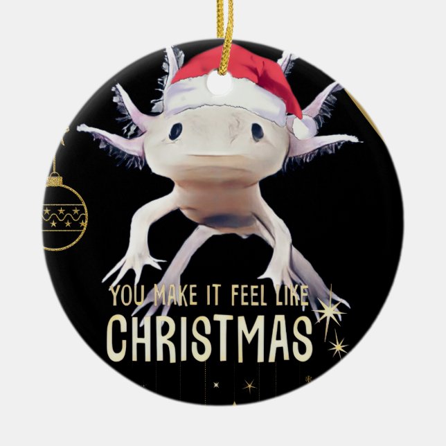 Cute Axolotl christmas Ceramic Tree Decoration (Front)