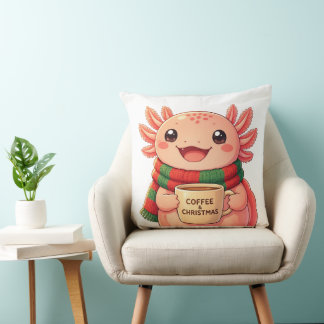 Cute Axolotl Christmas Coffee Throw Pillow