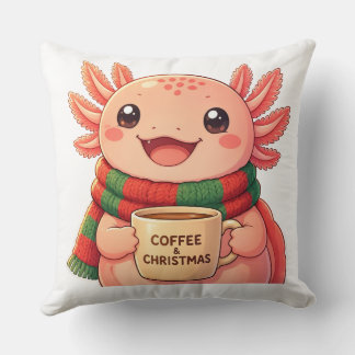 Cute Axolotl Christmas Coffee Throw Pillow
