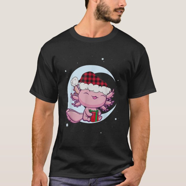 Cute Axolotl Christmas Manga Kawaii Amphibian Sant T-Shirt (Front)