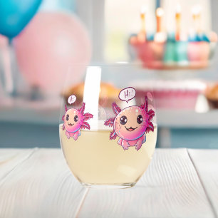 Cute Axolotl Comic in cartoon style Stemless Wine Glass