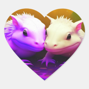 Cute Axolotl Couple Cuddling in Love AI art Heart Sticker