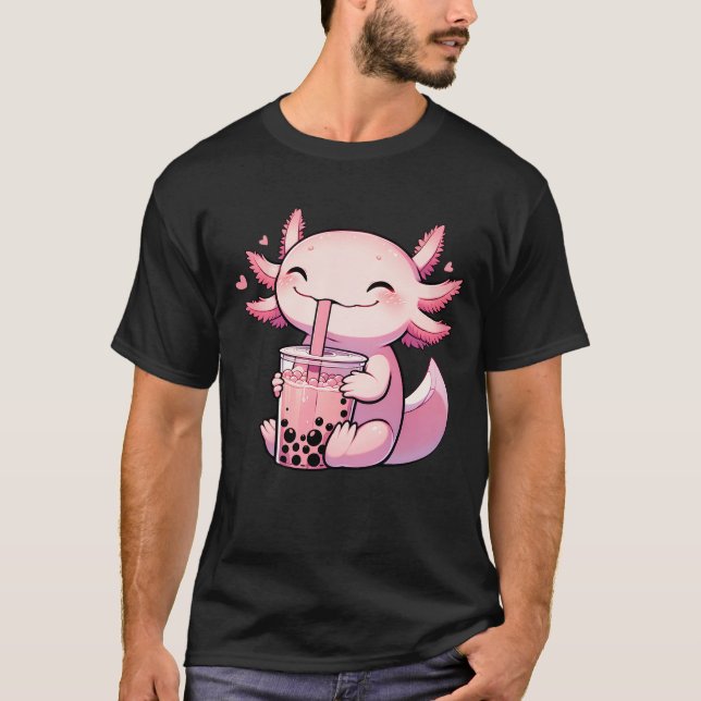 Cute Axolotl Drink Tea Bubble Tea Milk Tea Anime T-Shirt (Front)