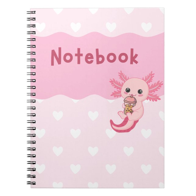 Cute Axolotl Drinking Bubble Tea Notebook  (Front)