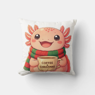 Cute Axolotl Drinking Coffee Christmas Accent  Cushion