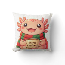 Cute Axolotl Drinking Coffee Christmas Accent 