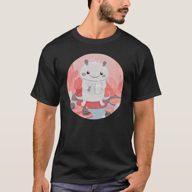 Cute Axolotl Drinking Milk  T-Shirt (Front)
