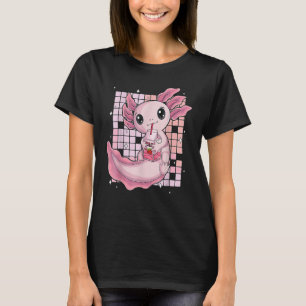 Cute Axolotl Drinking Strawberry Milk Bubble Tea O T-Shirt