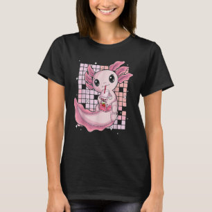 Cute Axolotl Drinking Strawberry Milk Bubble Tea O T-Shirt