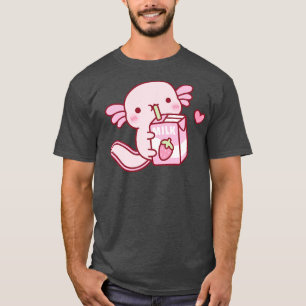 Cute Axolotl Drinking Strawberry Milk T-Shirt