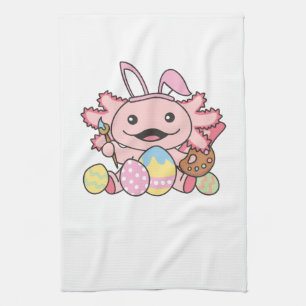 Cute Axolotl Easter With Easter Eggs As Easter Tea Towel