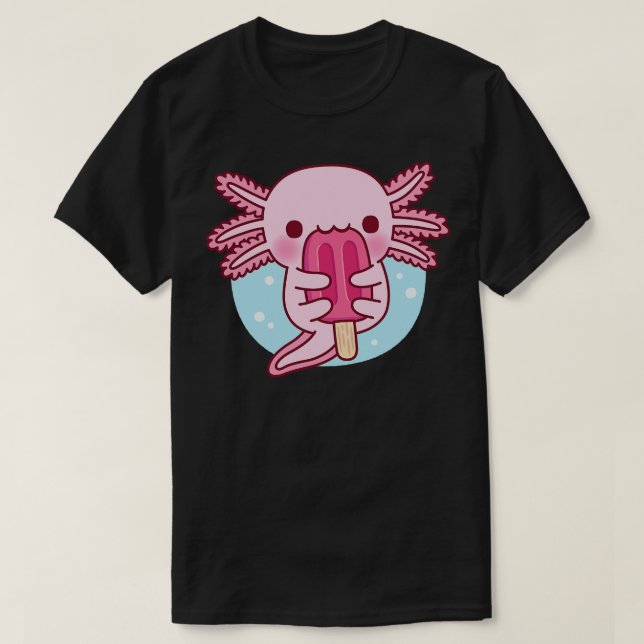 Cute Axolotl Eating Popsicle Ice Cream T-Shirt (Design Front)
