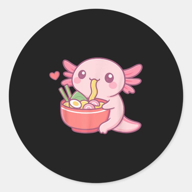 Cute Axolotl Eating Ramen Kawaii Food Lover  Classic Round Sticker (Front)
