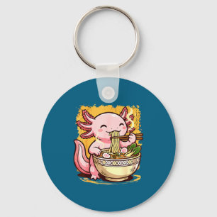 Cute Axolotl Eats Ramen Noodles Axolotls Ramen  Key Ring