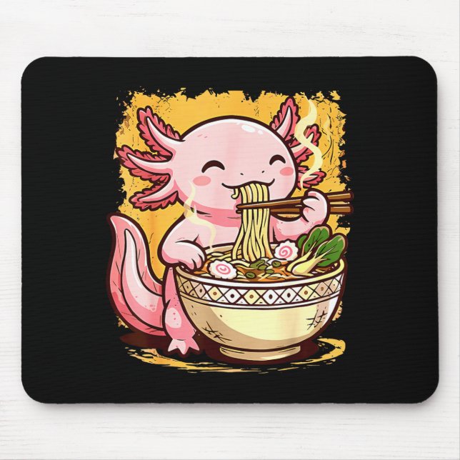 Cute Axolotl Eats Ramen Noodles Axolotls Ramen  Mouse Mat (Front)