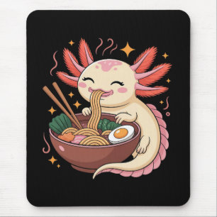 Cute Axolotl Eats Ramen Noodles Mouse Mat