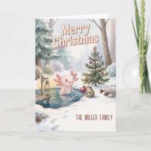 Cute Axolotl & Frog Woodland Christmas Custom Card