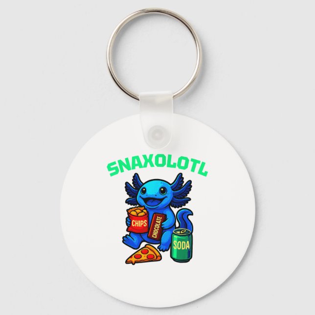 Cute Axolotl Funny Snaxolotl Snacks A Lot Axolotl  Key Ring (Front)