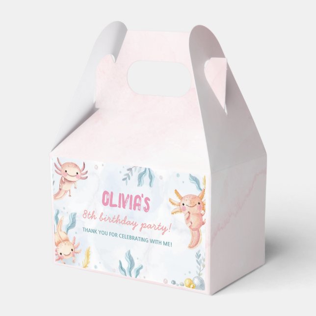 Cute Axolotl Girl Birthday Party Favour Box (Front Side)