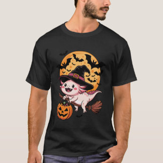 Cute Axolotl Halloween Witch Hat Jack-o-Lantern Ca T-Shirt